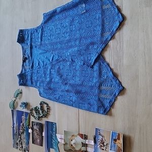 Jordache Blue Sleeveless Vest with Lace